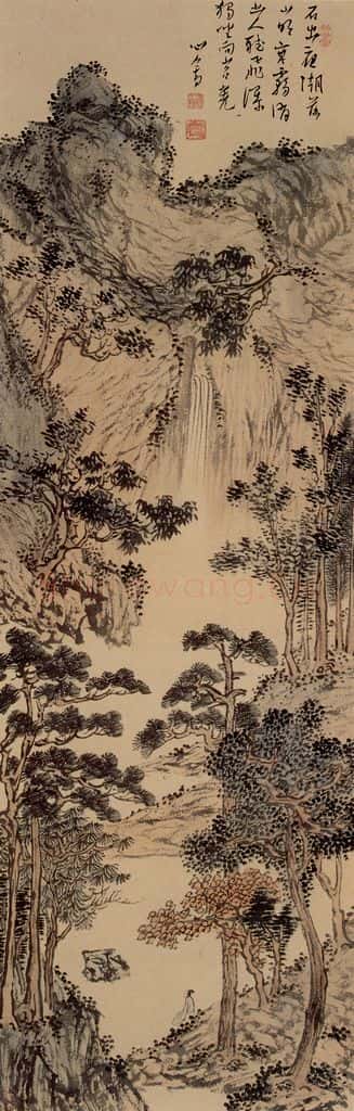 溥心畲《山水四条屏》书画作品