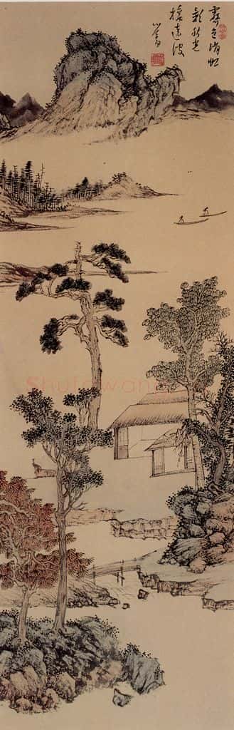 溥心畲《山水四条屏》书画作品
