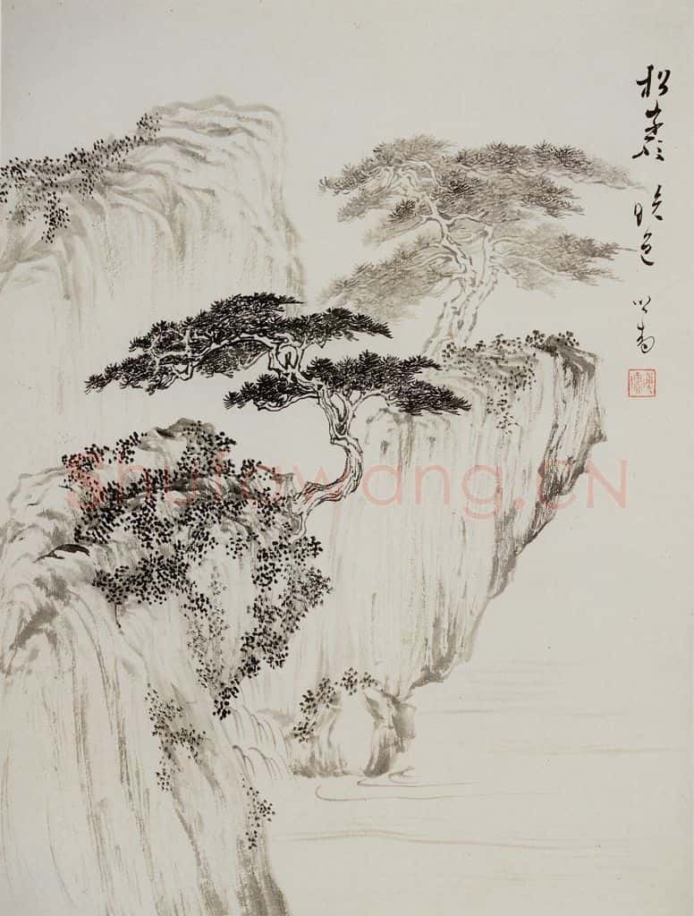  溥心畲《松岩晚色》书画作品