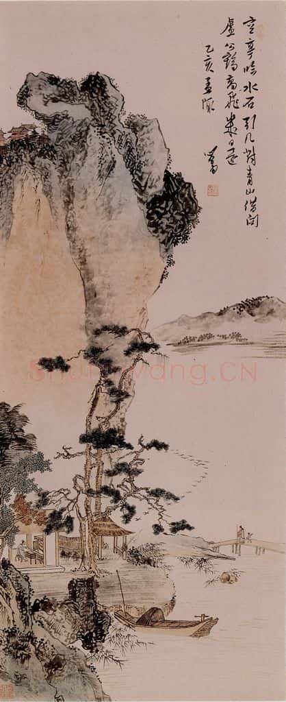 1935年 溥心畲《溪桥访友》书画作品