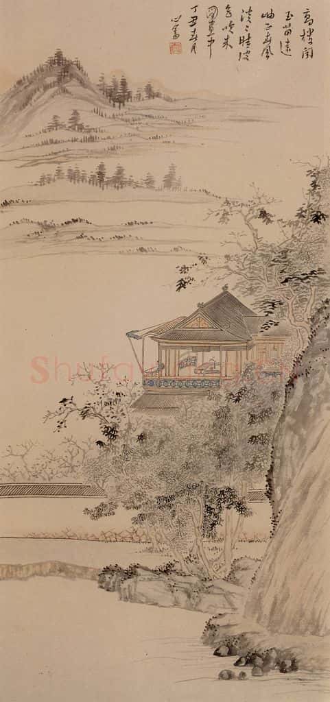 1937年 溥心畲《高楼闻笛》书画作品