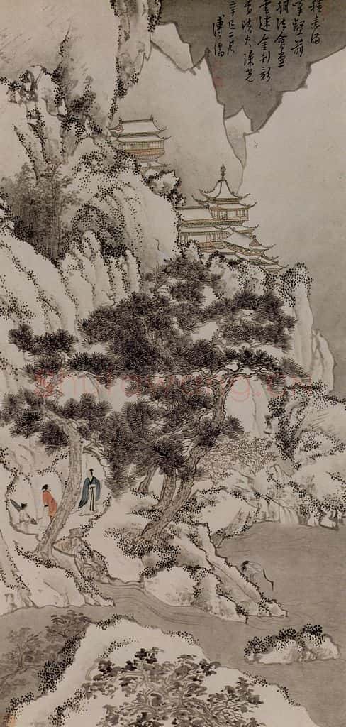 1941年 溥心畲《雪阁栖鹤》书画作品