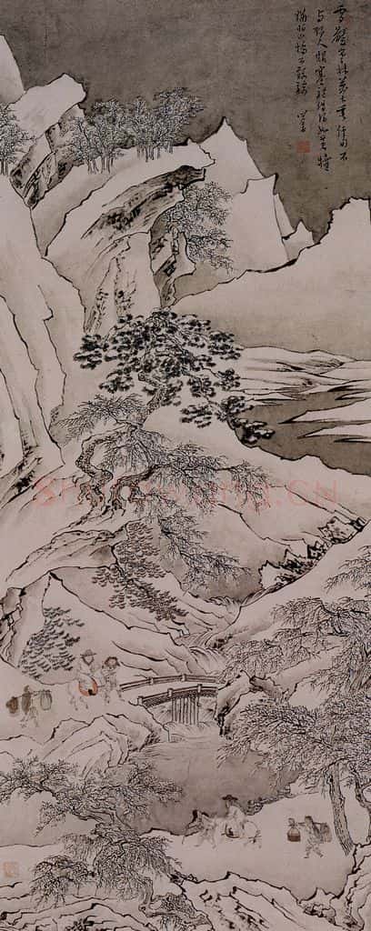 溥心畲《雪山行旅图》书画作品