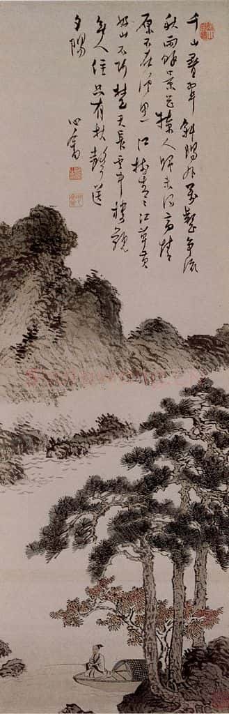 溥心畲《松荫垂钓》书画作品