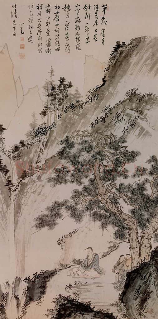 溥心畲《松荫读书图》书画作品