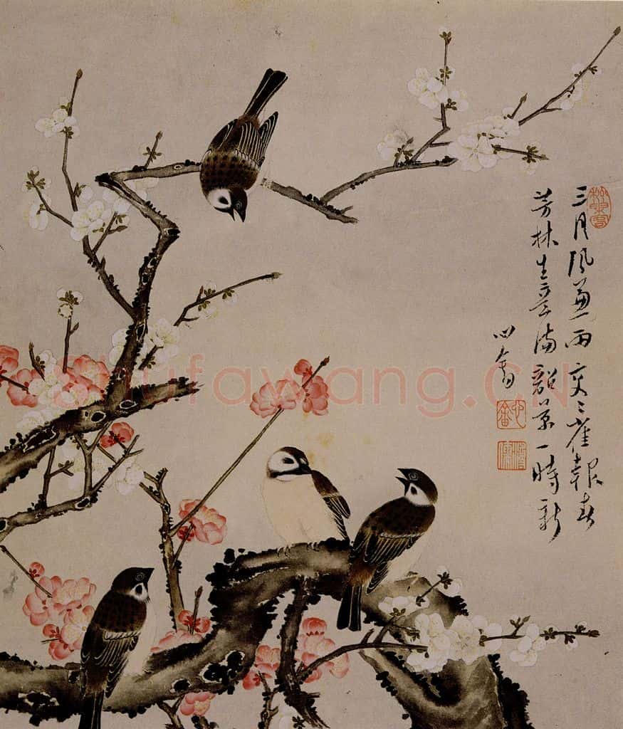 溥心畲《寒枝春趣》书画作品