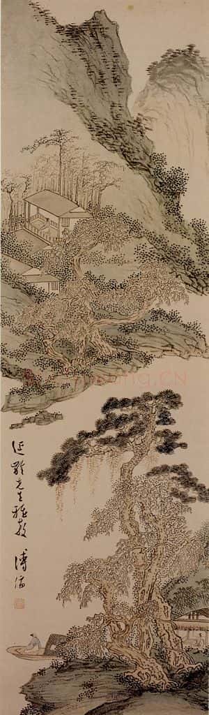 溥心畲《轻舟逸趣》书画作品
