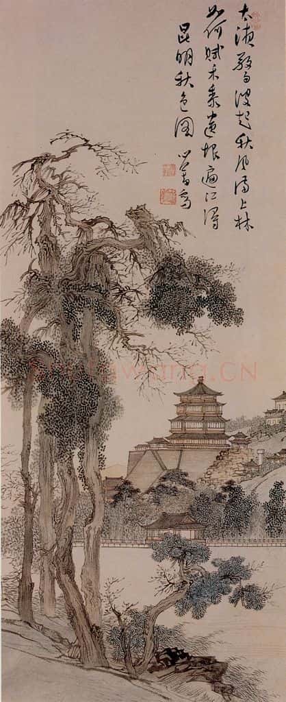 溥心畲《昆明秋色》书画作品