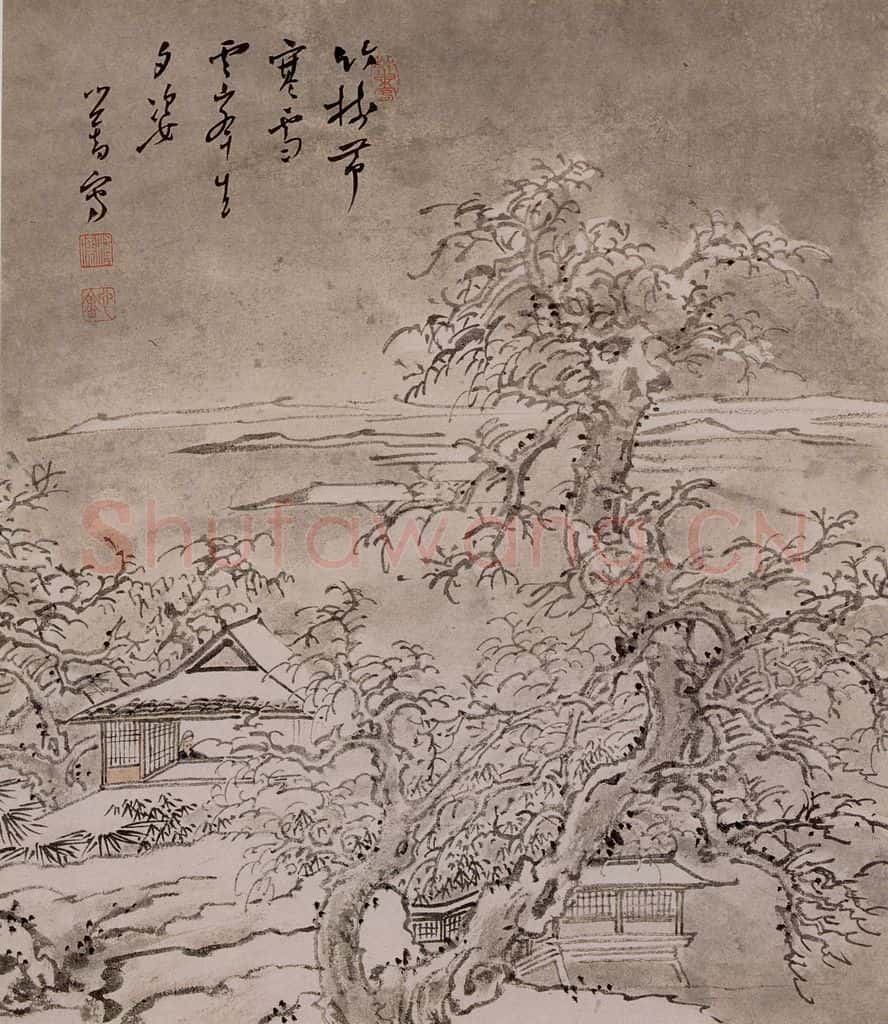 溥心畲《夕雪图》书画作品