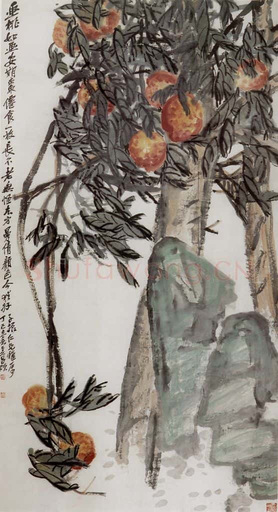 民国 吴昌硕《桃石图》书画作品