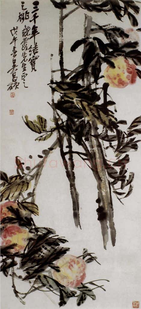 民国 吴昌硕《寿桃》书画作品