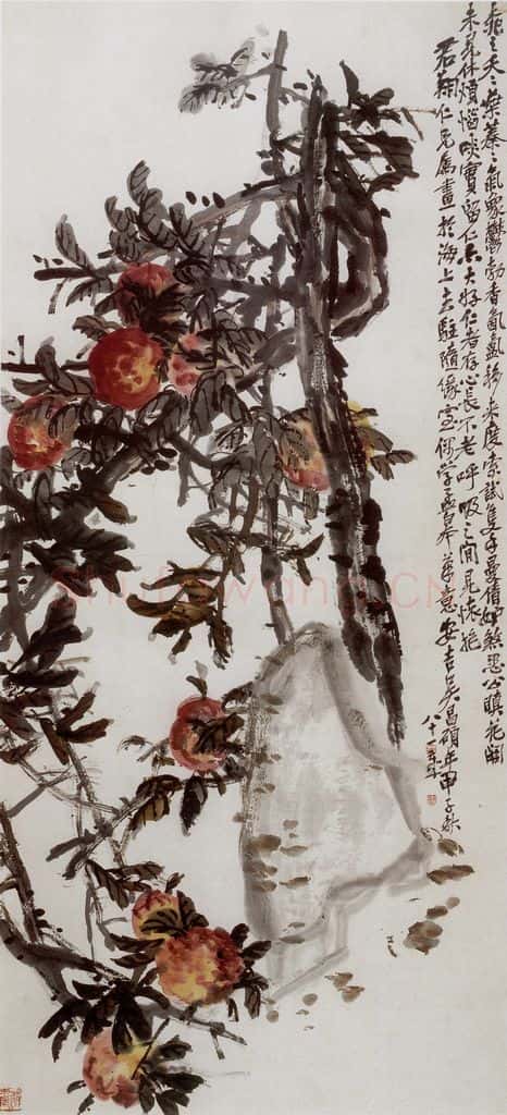 民国 吴昌硕《桃石》书画作品