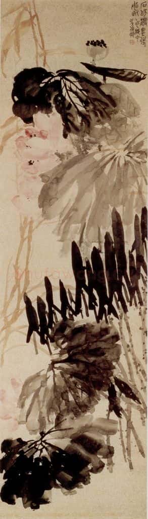 清 吴昌硕《秋荷》书画作品