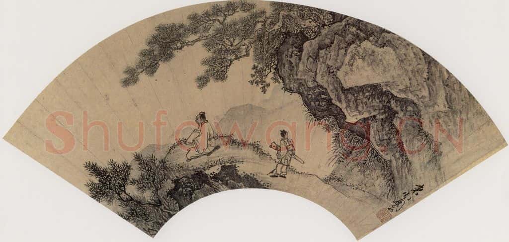 明代 周臣《携琴看山图》书画作品
