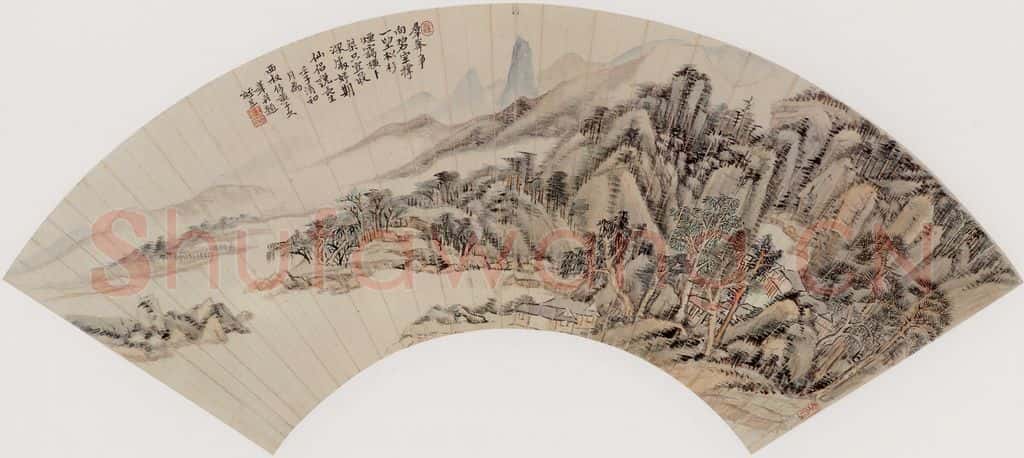 清代 王昱《松衫烟霭图》书画作品