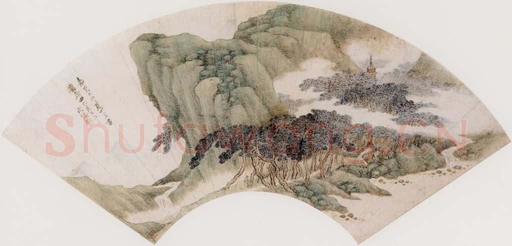清代 周镐《山松塔云图》书画作品