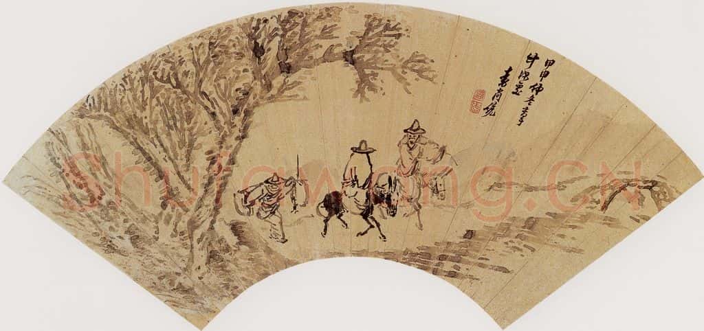 明代 袁尚统《行旅图》书画作品