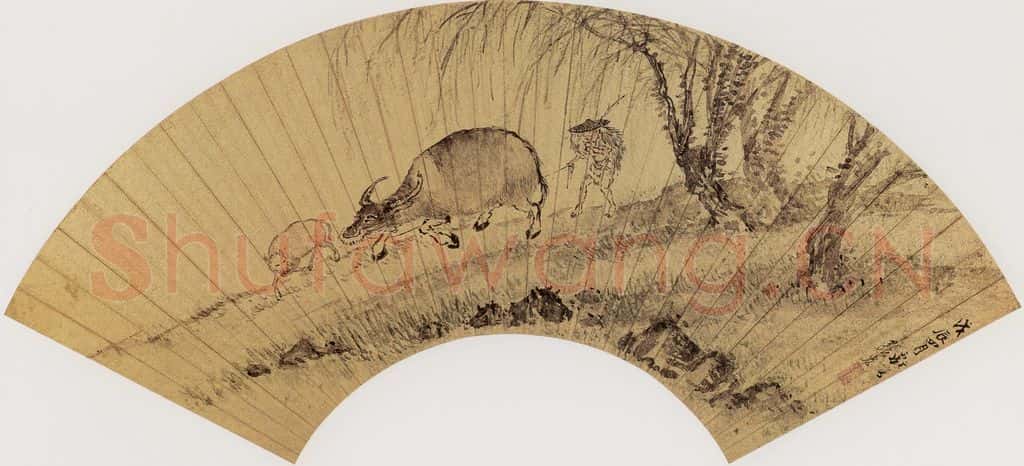 明代 张宏《牧牛图》书画作品