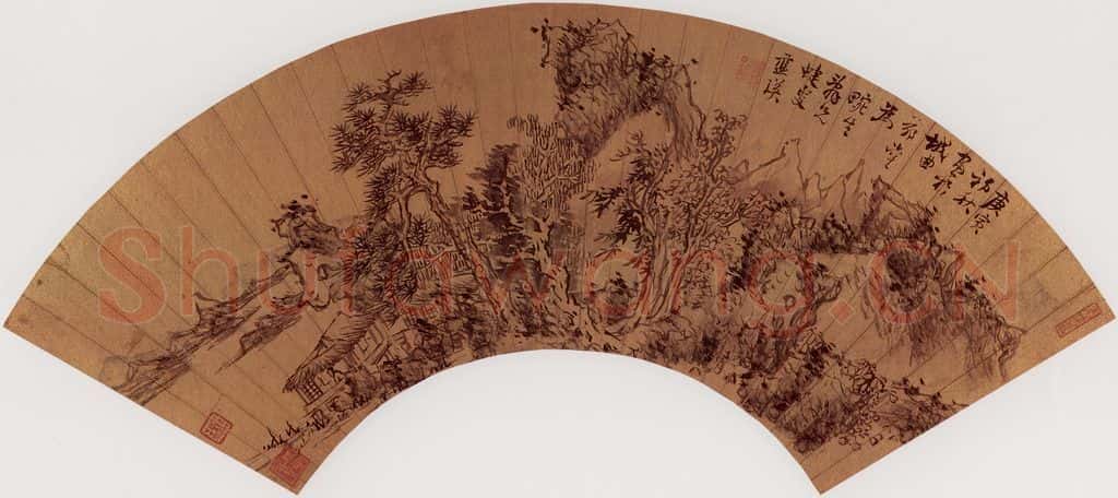 明代 蓝瑛《松屋静坐图》书画作品