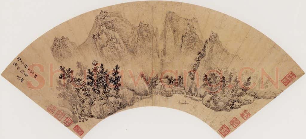 明代 吴彬《泛舟访友图》书画作品