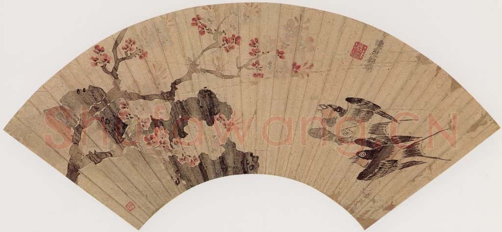 明代 顾炳《杏花双燕图》书画作品