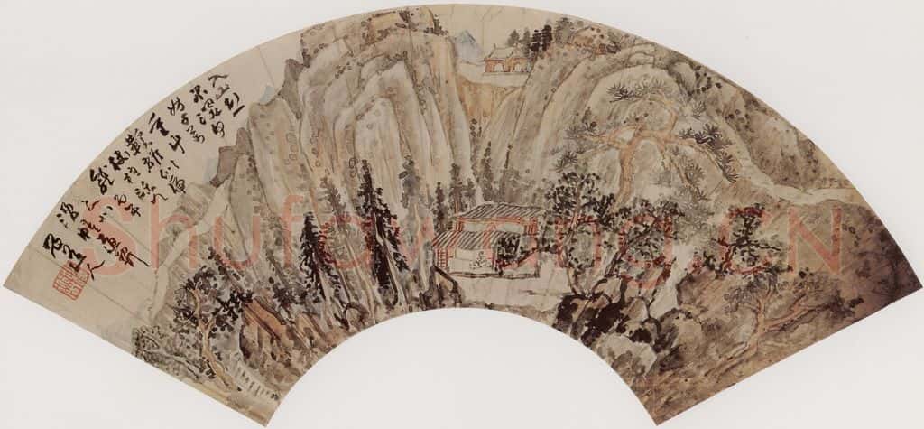 清代 髠残《溪山松屋图》书画作品