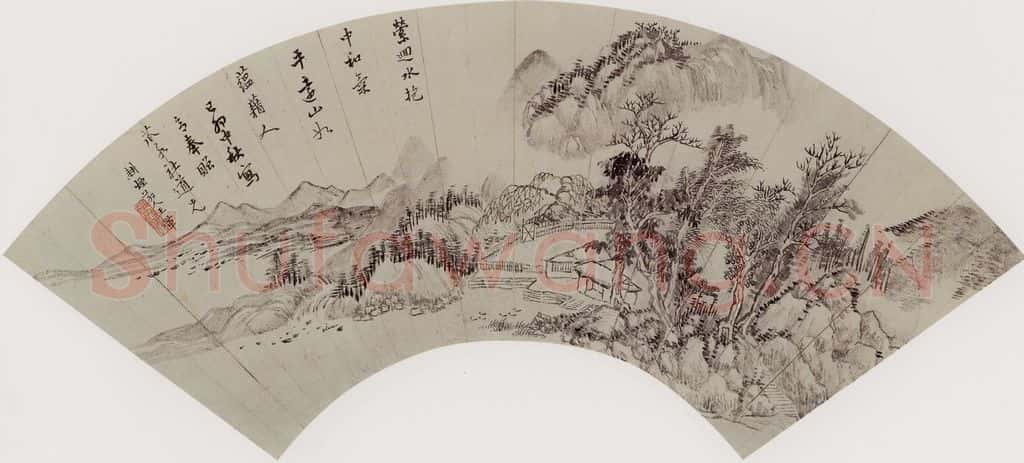清代 王翬《远山水榭图》书画作品