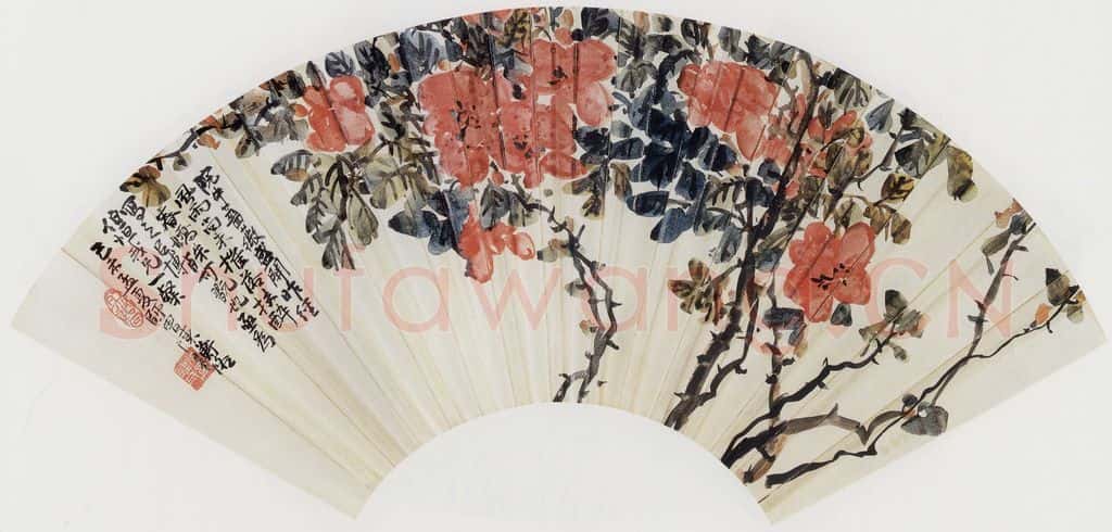 1919年 陈师曾《蔷薇扇面》书画作品