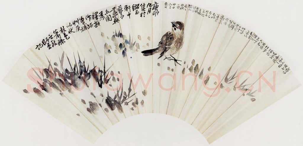 1920年 陈师曾《麻雀扇面》书画作品