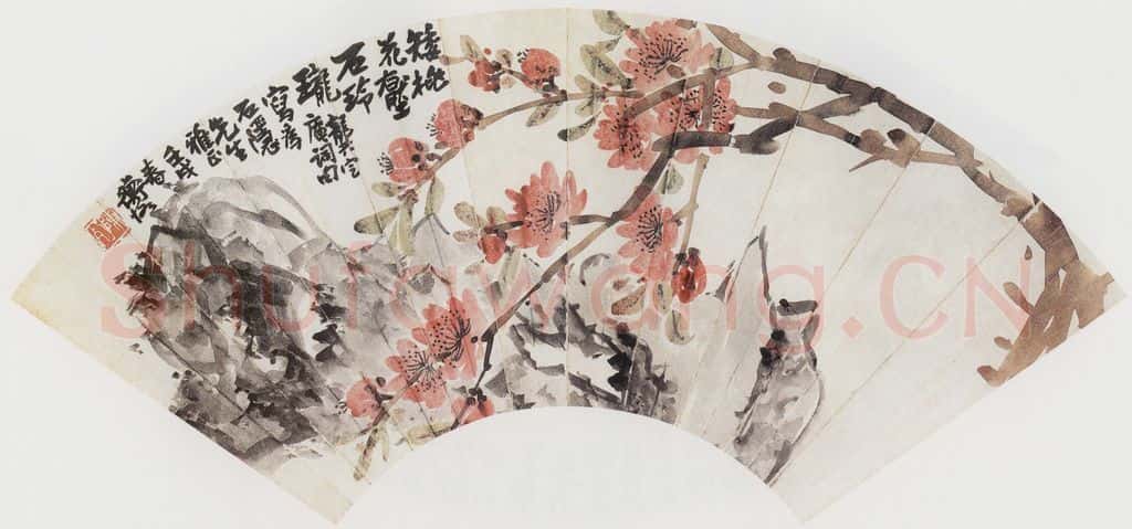 1922年 陈师曾《桃花扇面》书画作品