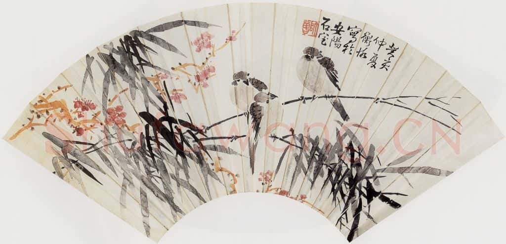 1923年 陈师曾《花鸟扇面》书画作品