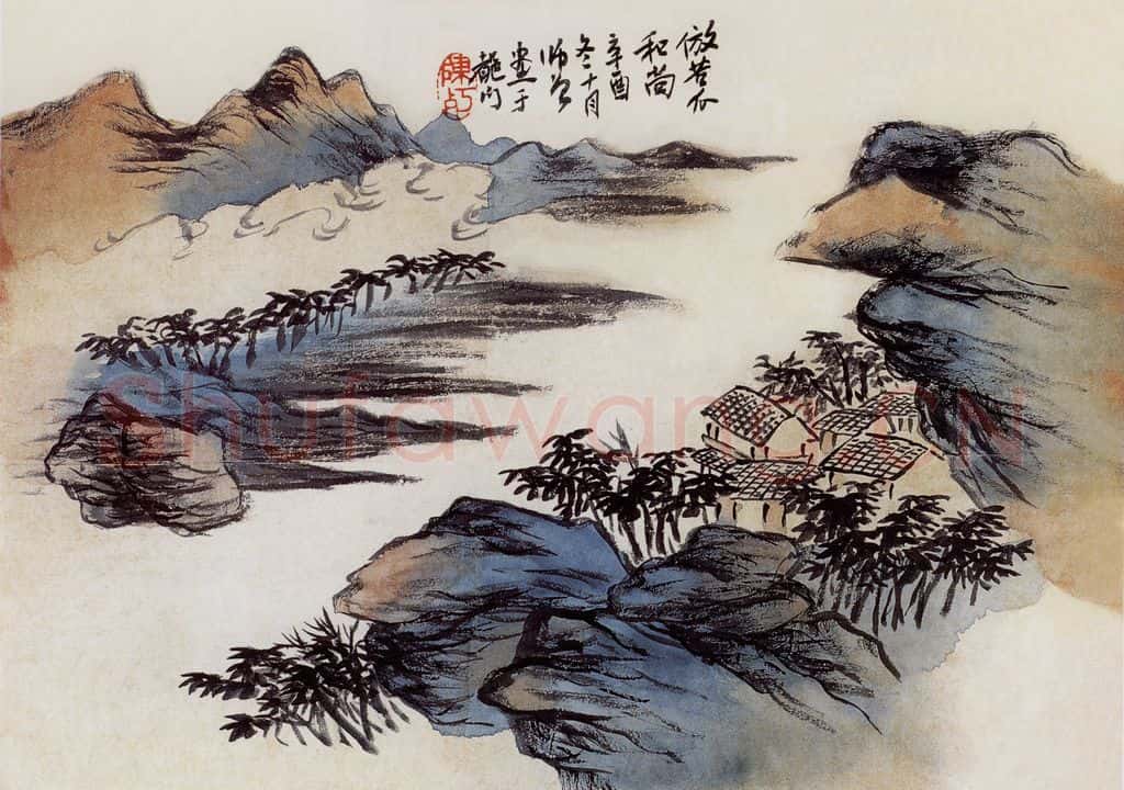 1921年 陈师曾《仿石涛山水》书画作品