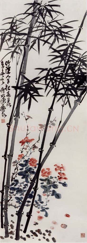 无纪年 陈师曾《墨竹月季》书画作品