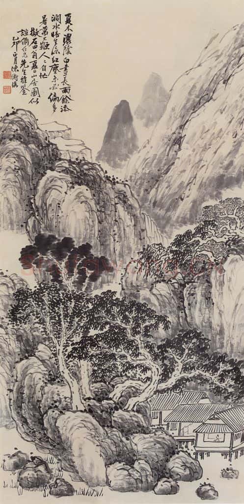 1915年 陈师曾《拟沈周夏日山居图》书画作品