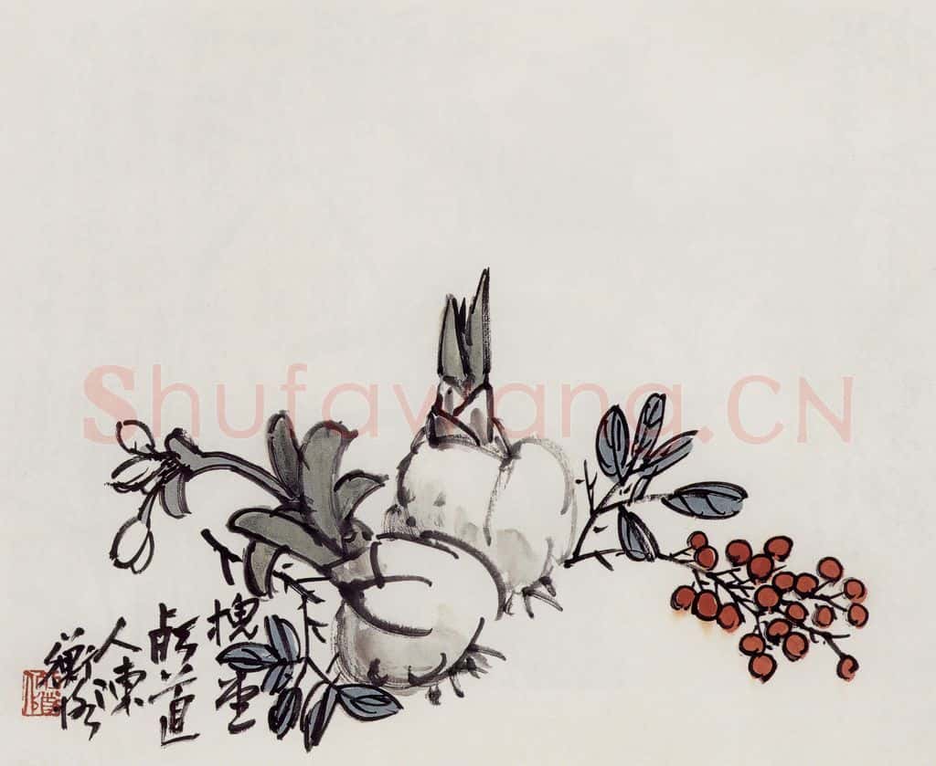 无纪年 陈师曾《水仙天竹》书画作品