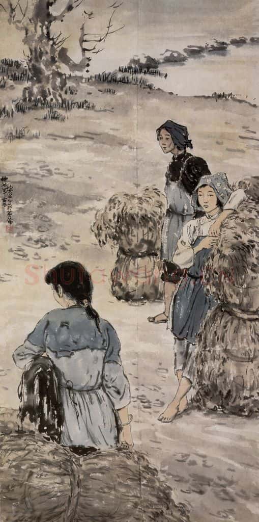 1946年 张安治 担草妇 书画作品