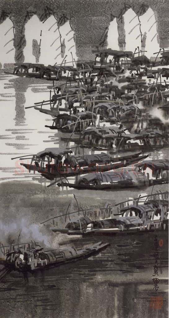 1996年 徐希《古运河上》书画作品