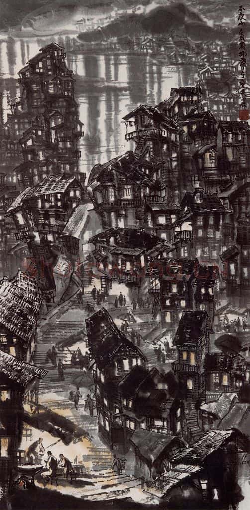 1982年 徐希《山城之夜》书画作品