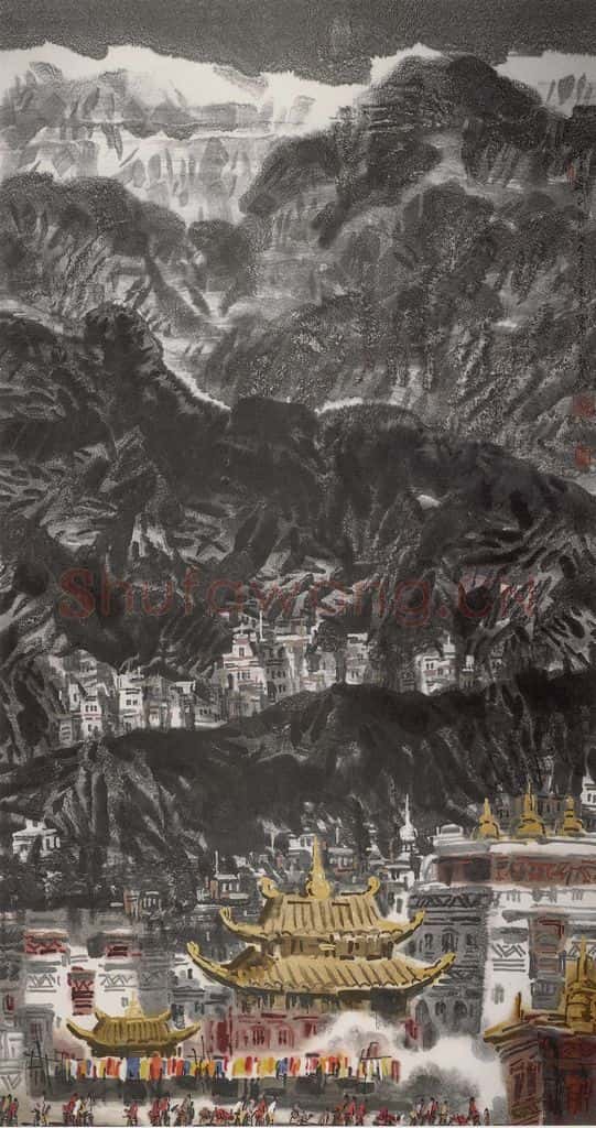 1993年 徐希《喜马拉雅山下的日喀则》书画作品