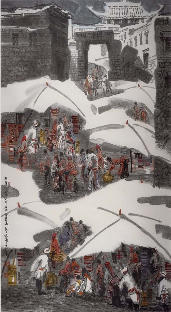 1993年 徐希《拉萨集市》书画作品