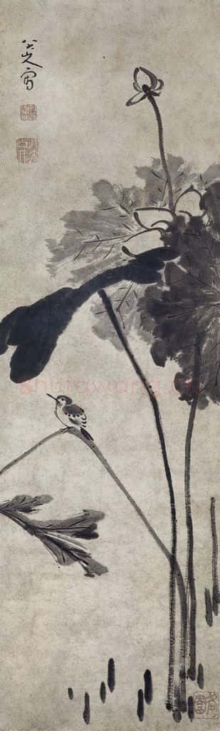 清 朱耷《朱耷荷鸟图轴》书画作品