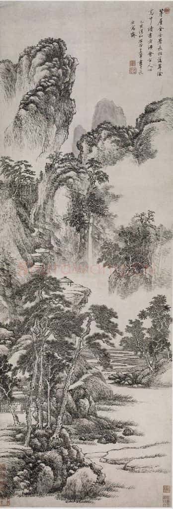 清 王翚《王翚茅屋长松图轴》书画作品