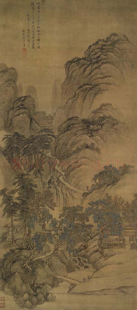 清 王翚《王翚竹篱茅屋图轴》书画作品