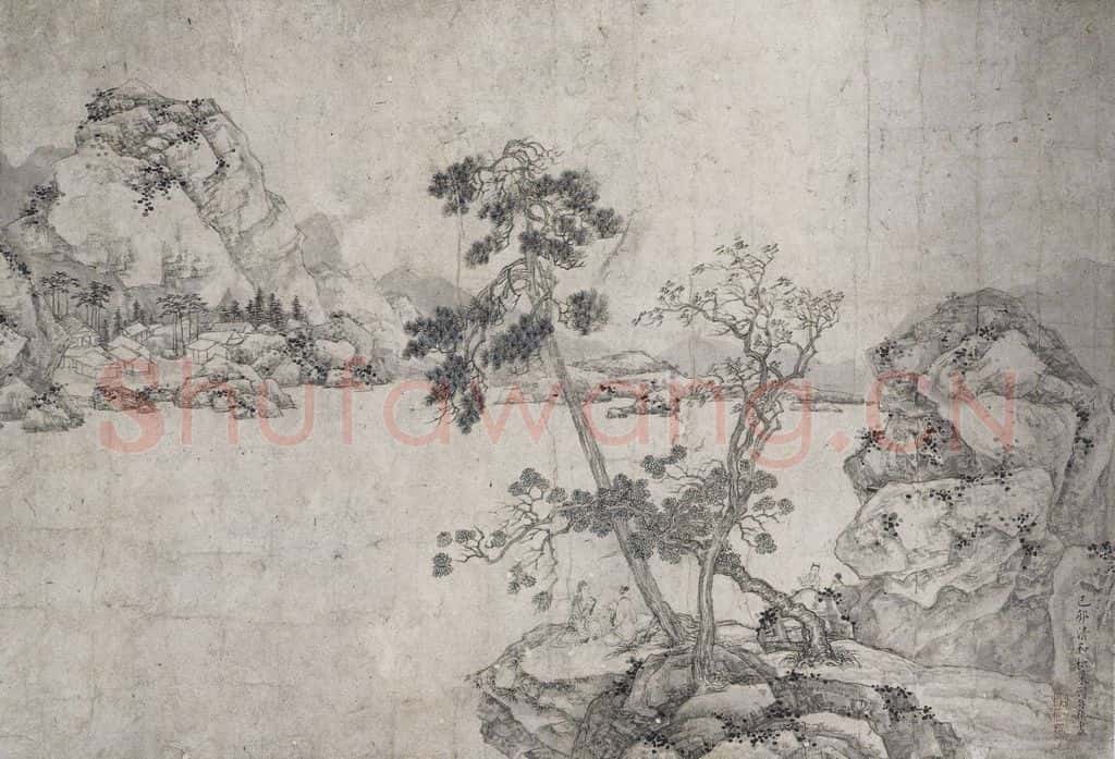 清 顾符稹《顾符稹山水人物斗方》书画作品