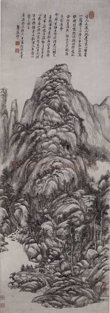 清 王原祁《王原祁仿巨然山水图轴》书画作品