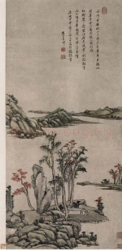 清 王原祁《王原祁仿倪瓒秋山图轴》书画作品