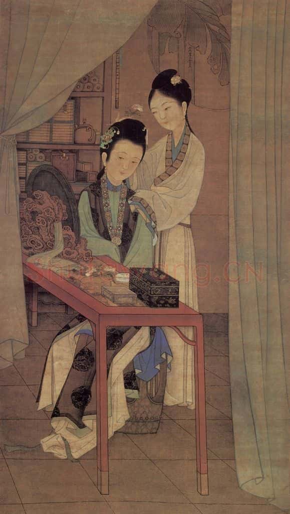 清 冷枚《冷枚簪花仕女图轴》书画作品