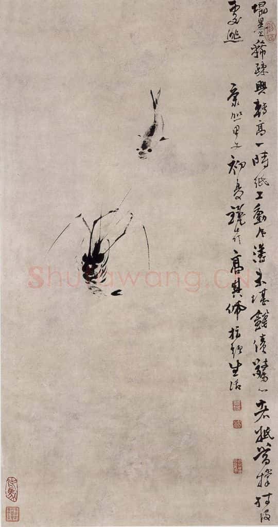 清 高其佩《高其佩鱼虾水戏图轴》书画作品