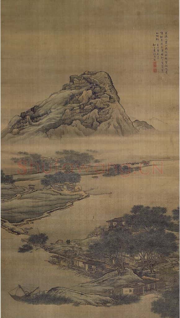 清 袁江《袁江村居即景图轴》书画作品