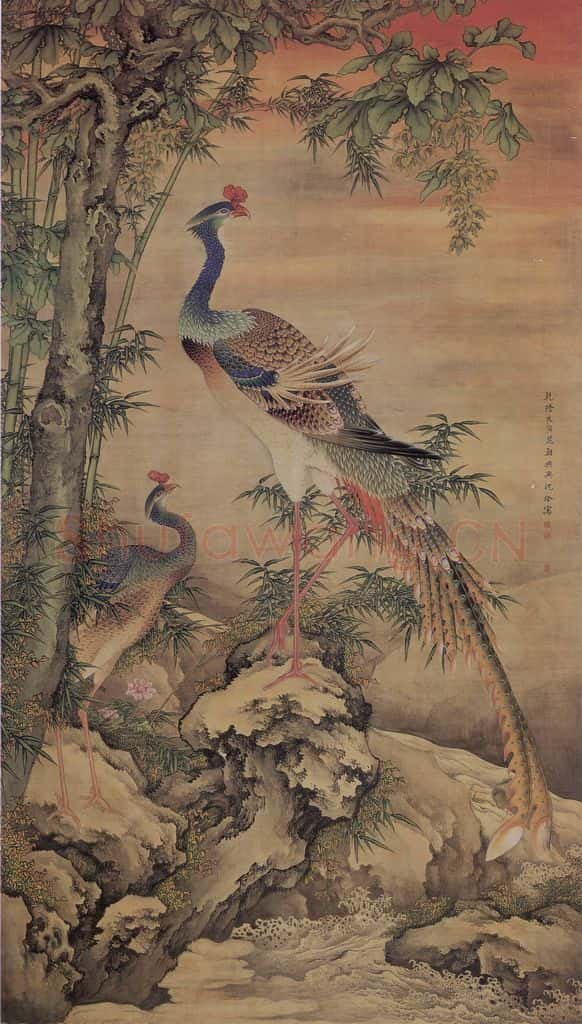 清 沈铨《沈铨丹凤朝阳图轴》书画作品